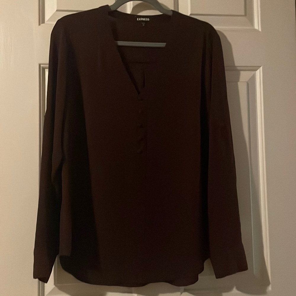 Express maroon long sleeve v-neck button front blouse - size medium